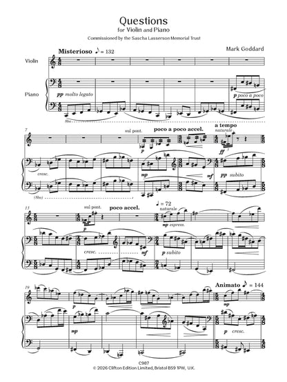 Goddard, Mark - Questions for Violin and Piano- Digital Download