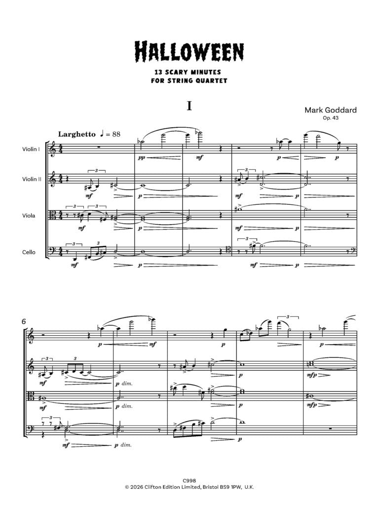 Mark Goddard - Halloween 13 Scary Minutes for String Quartet - Digital Download