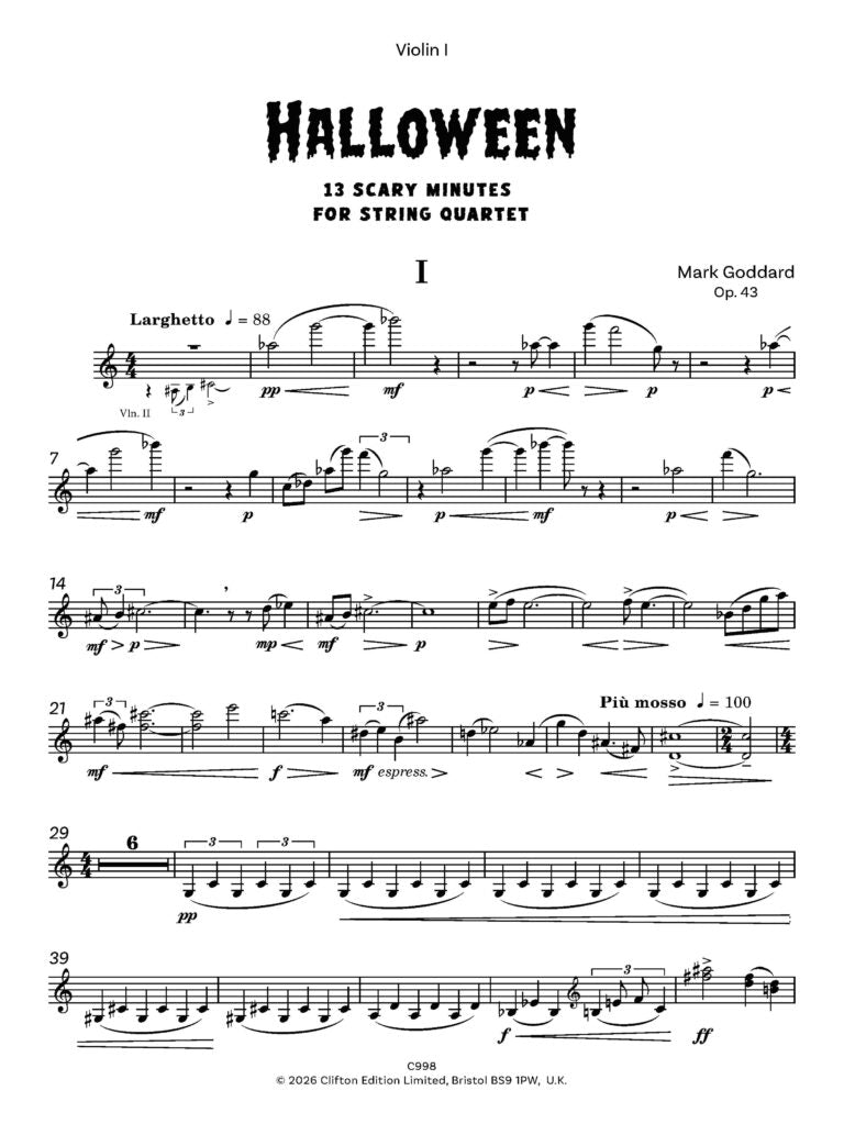 Mark Goddard - Halloween 13 Scary Minutes for String Quartet - Digital Download
