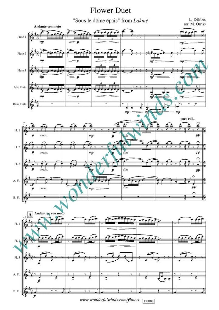 Delibes - The Flower Duet from  "Lakme" Five Flutes - Digital Download