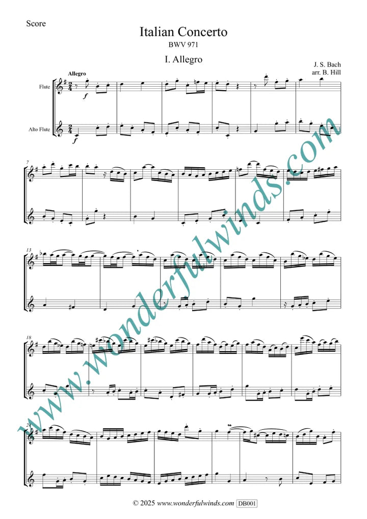 Bach, J. S. - Italian Concerto BWV 971 - for Flute and Alto Flute - (Digital Download)