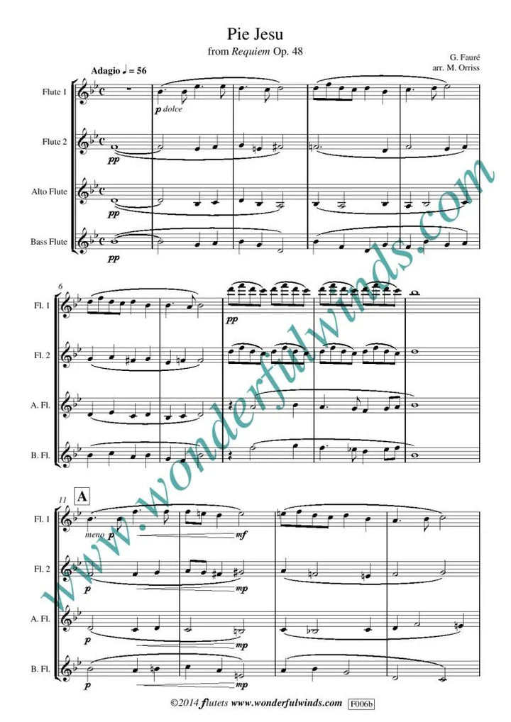 Faure/Orriss - Pie Jesu for 4 flutes - Digital Download