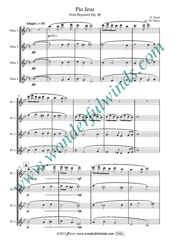 Faure/Orriss - Pie Jesu for 4 C flutes - Digital Download