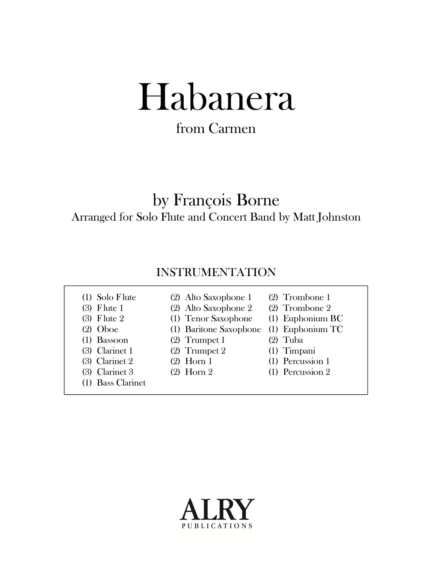 Borne (arr. Johnston) - Habanera (Solo Flute and Concert Band)