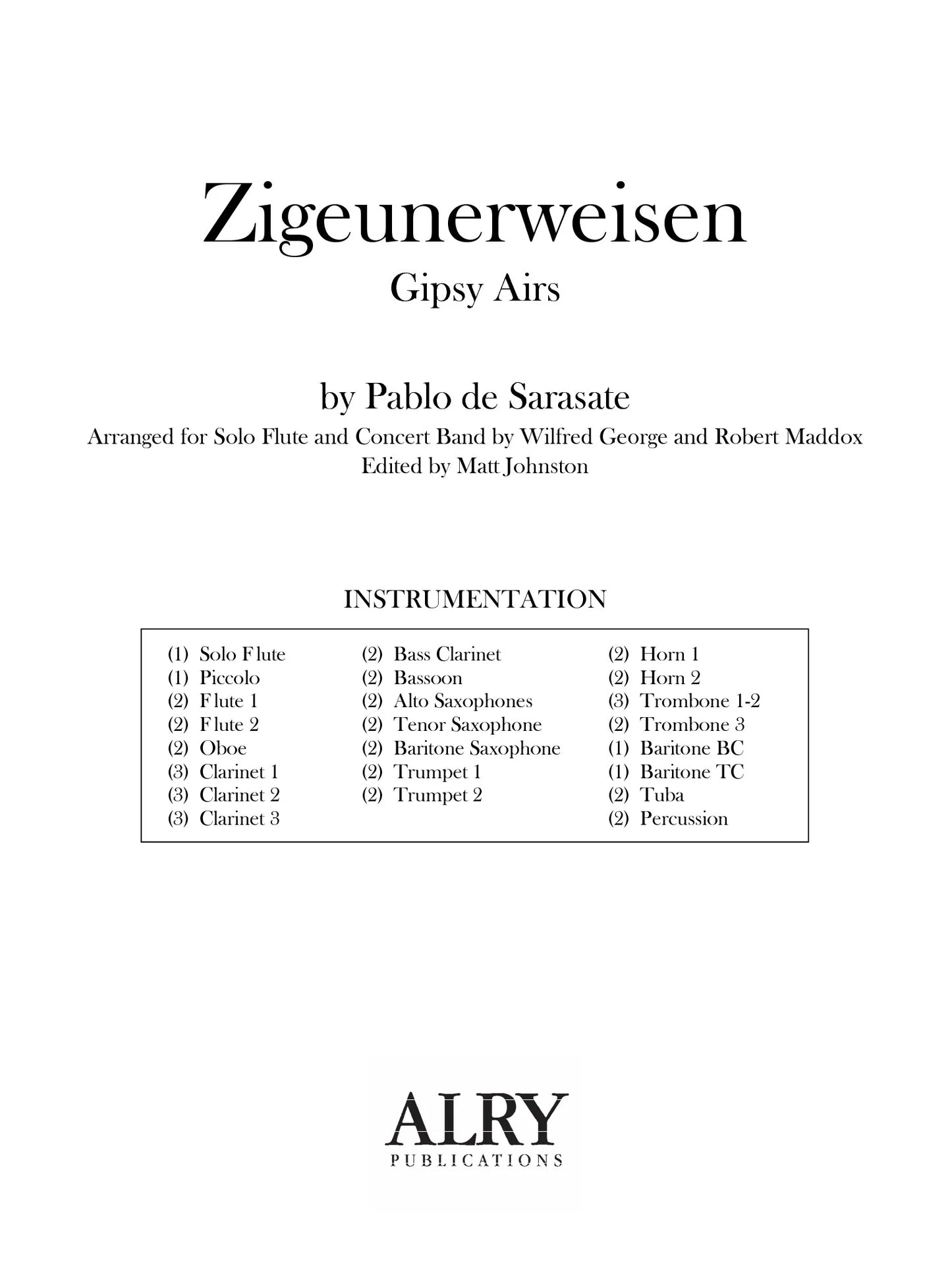 Sarasate (arr. Maddox/George) - Zigeunerweisen (Solo Flute and Concert