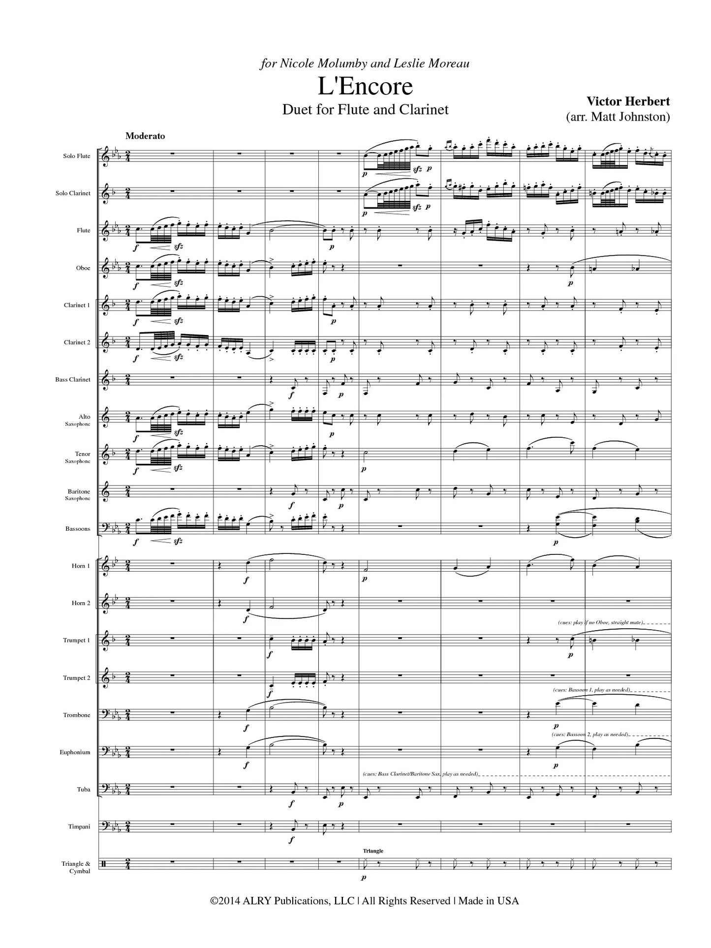 Herbert (arr. Johnston) - L'Encore for Flute, Clarinet and Concert Band