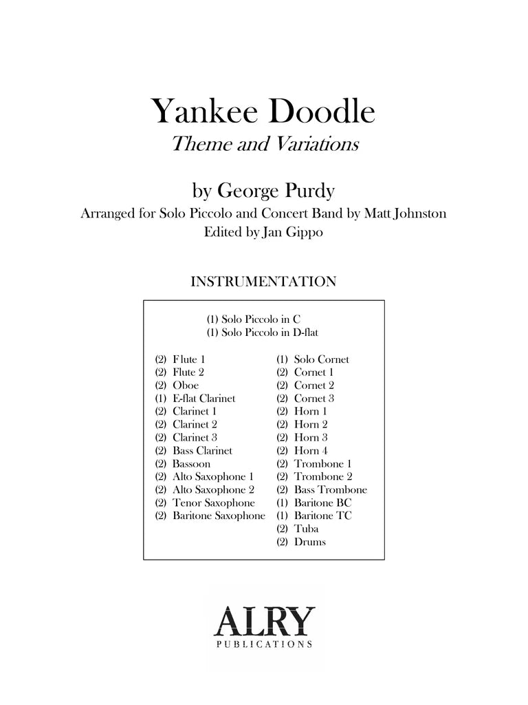Purdy (arr. Johnston/Gippo) - Yankee Doodle for Piccolo and Concert Band