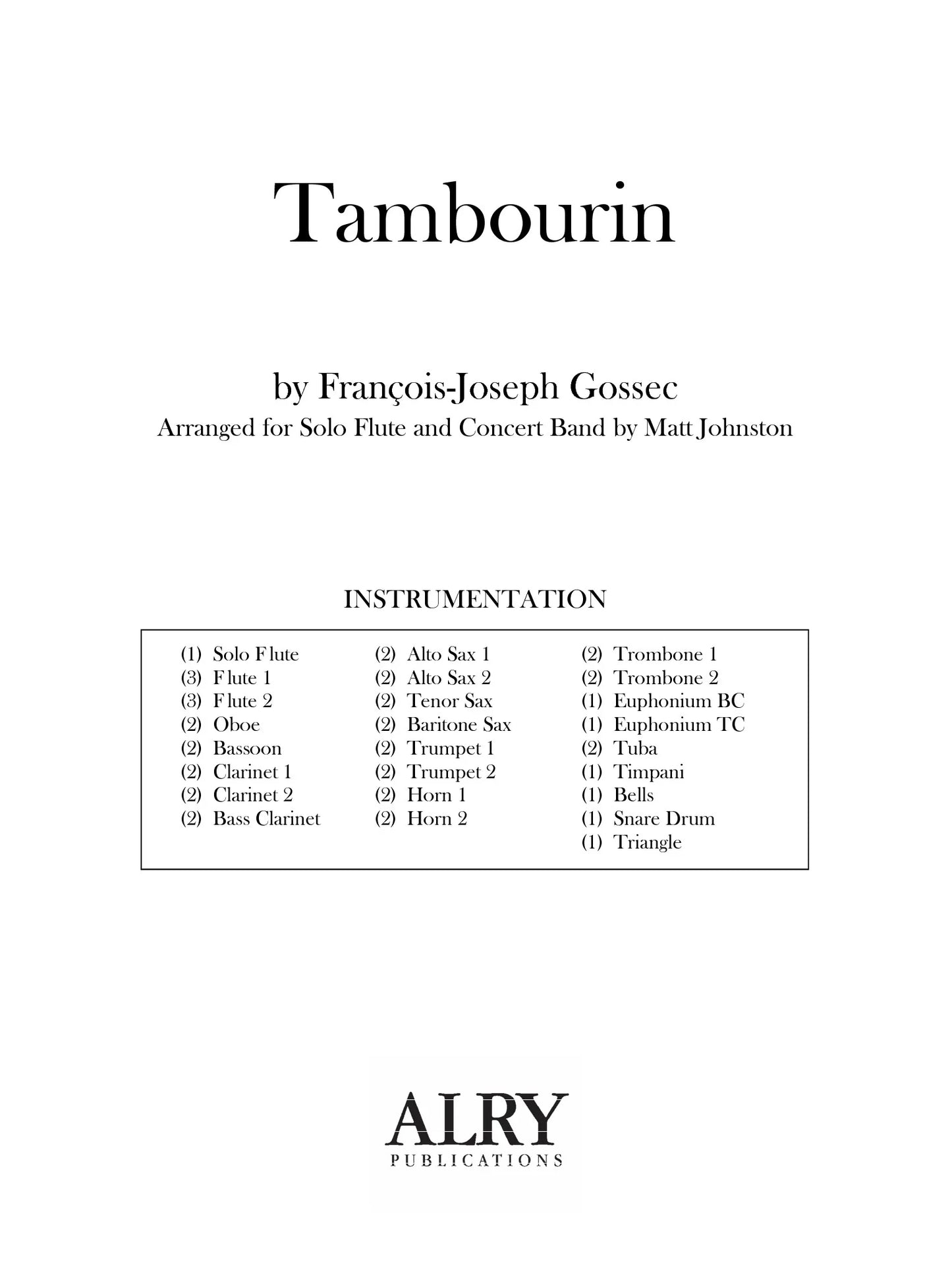 Gossec (arr. Johnston) - Tambourin (Flute and Concert Band)