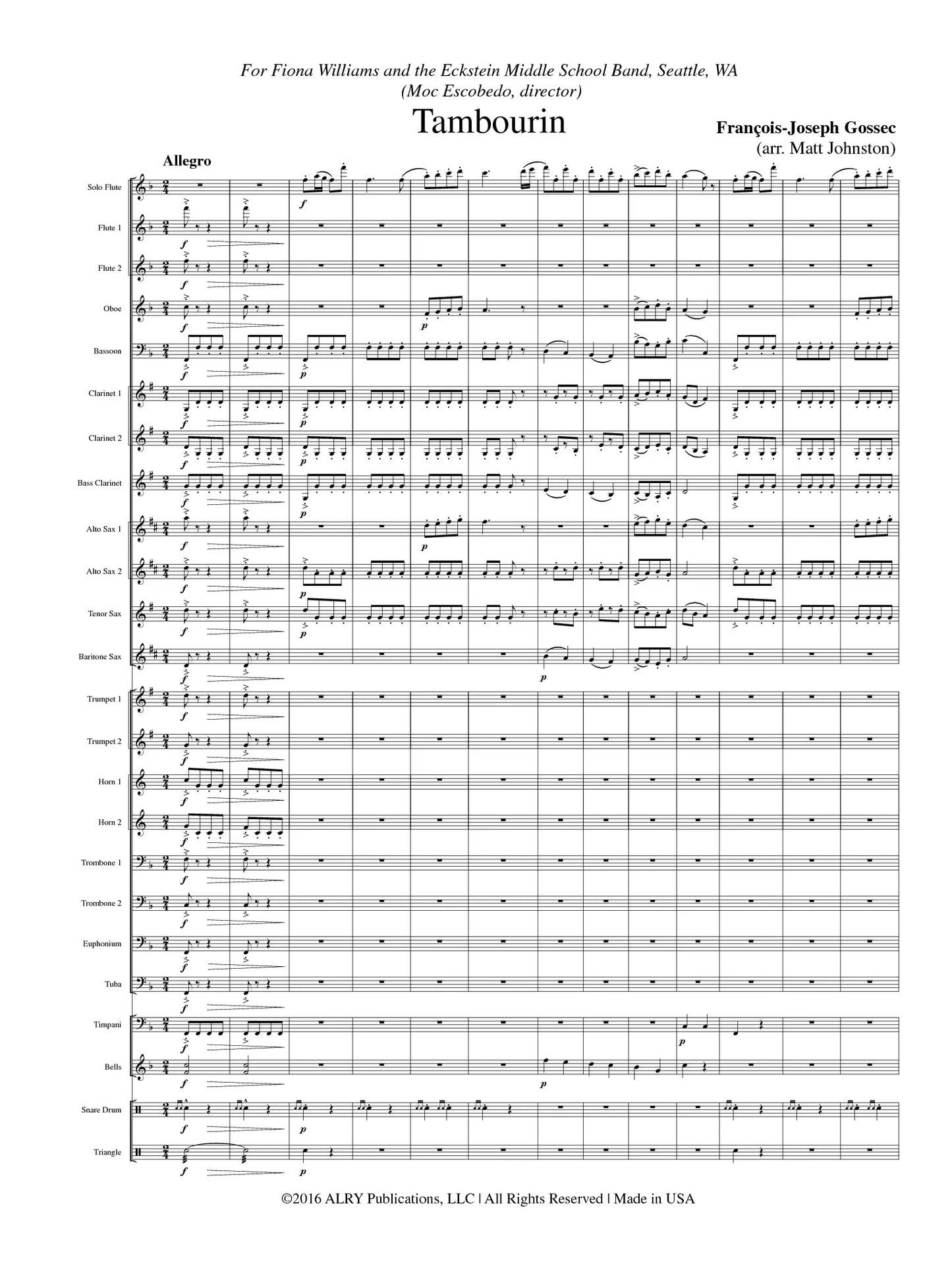Gossec (arr. Johnston) - Tambourin (Flute and Concert Band)