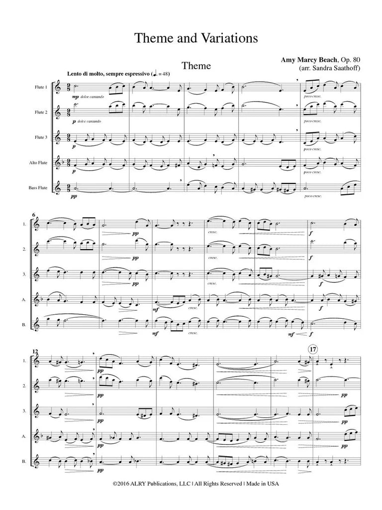 Beach (arr. Saathoff) - Theme and Variations, Op. 80 for Flute Quintet