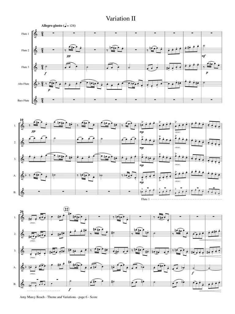 Beach (arr. Saathoff) - Theme and Variations, Op. 80 for Flute Quintet