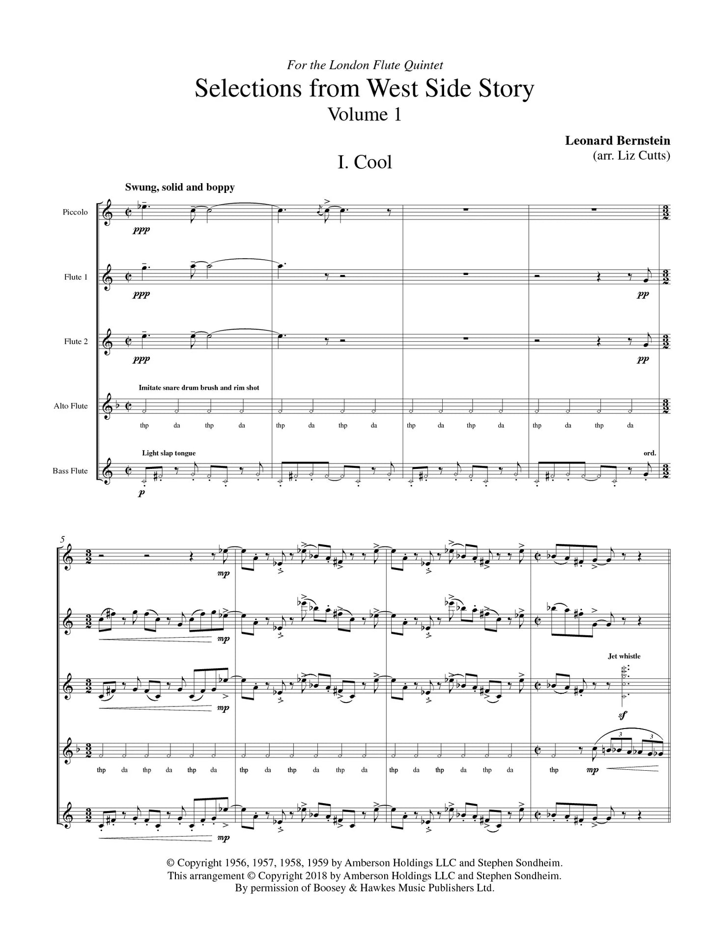 Bernstein (arr. Cutts) - West Side Story, Volume 1 for Flute Quintet