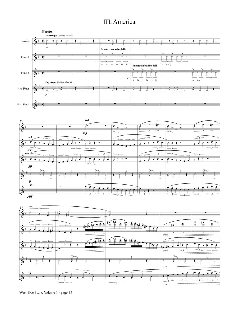 Bernstein (arr. Cutts) - West Side Story, Volume 1 for Flute Quintet