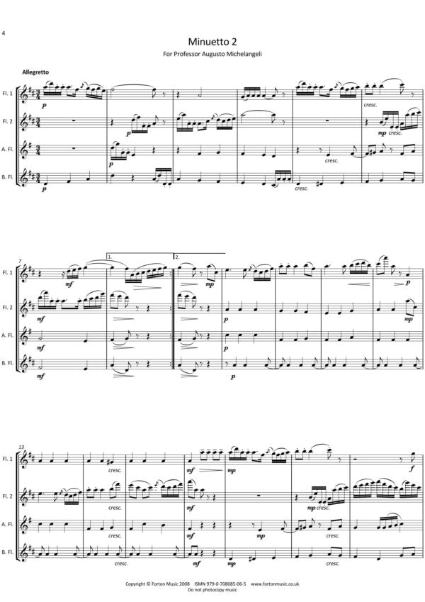 Puccini - Three Minuets  for flute quartet - Digital Download