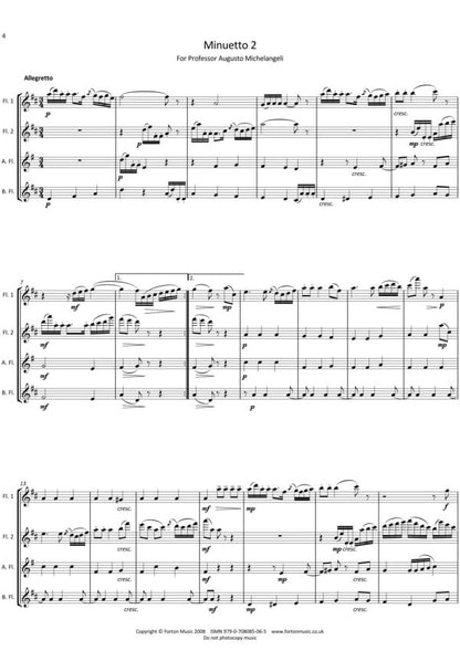 Puccini - Three Minuets  for flute quartet - Digital Download