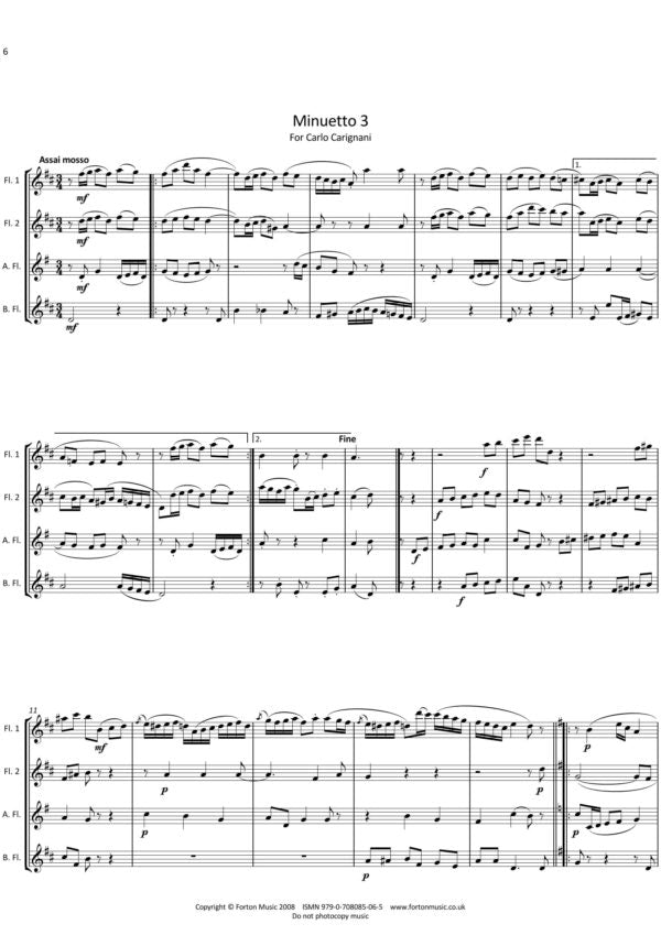 Puccini - Three Minuets  for flute quartet - Digital Download