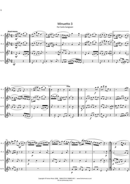 Puccini - Three Minuets  for flute quartet - Digital Download