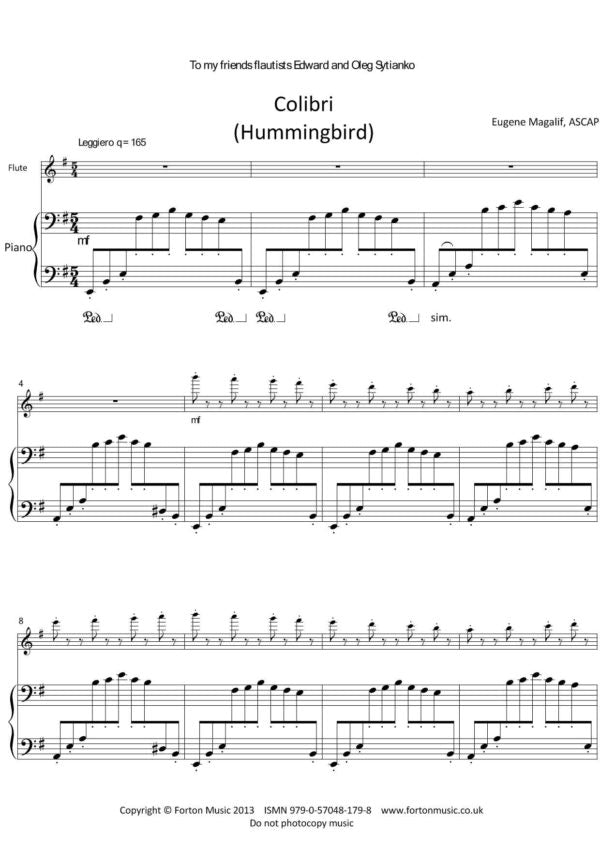 Magalig, E  - Colibri (Humming Bird)  for flute and piano (Digital Download)