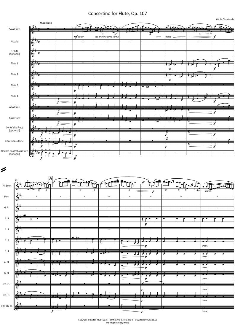 Chaminade, C: Concertino for solo flute and flute ensemble - Digital Download