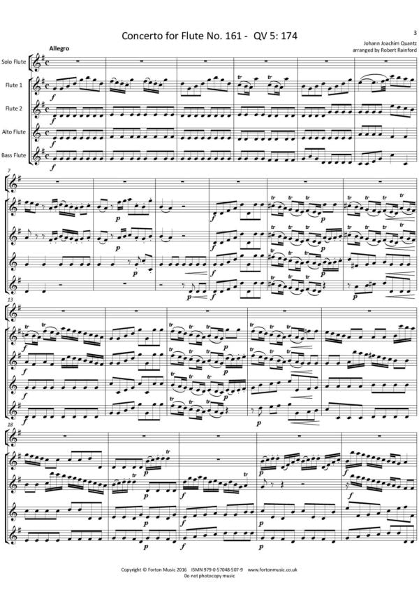 Quantz Concerto No. 161 in G QV5:174 for solo flute and flute Quartet - Digital Download