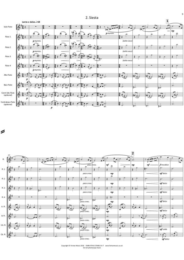 Bennett, RR -Summer Music-  for solo flute and low flute ensemble - Digital Download