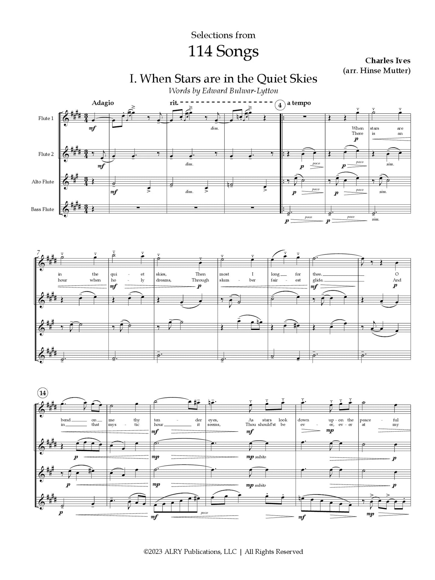 Ives (arr. Mutter) - Selections from 114 Songs for Flute Quartet
