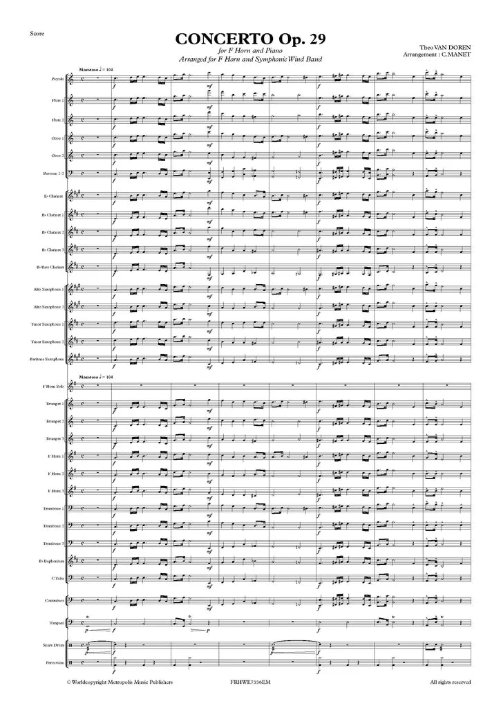 Concerto for French Horn and Wind Band, Op. 29 (Full Score & Parts)