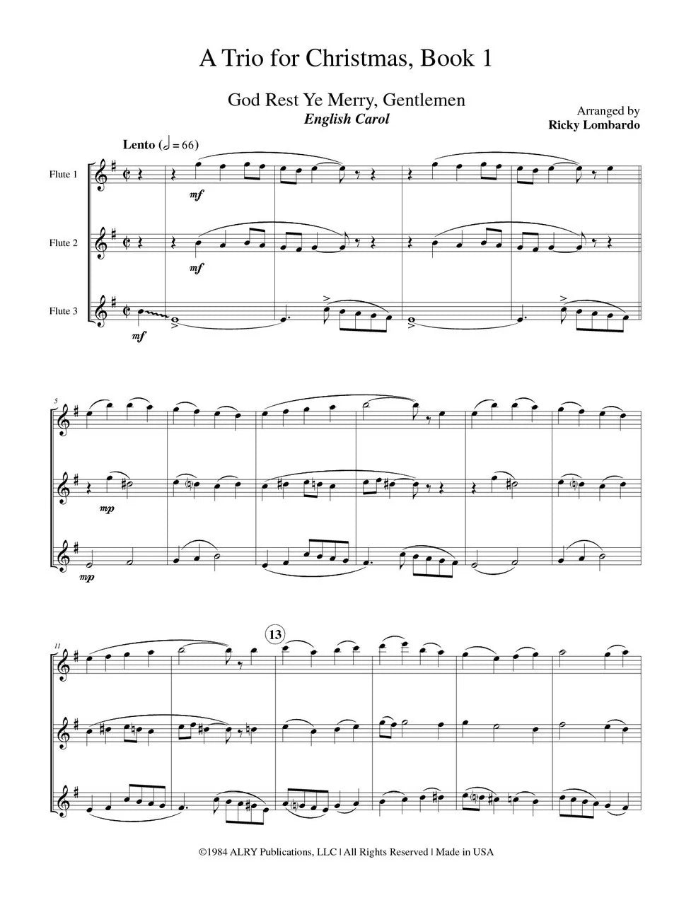 Lombardo - A Trio for Christmas, Book I (Flute)