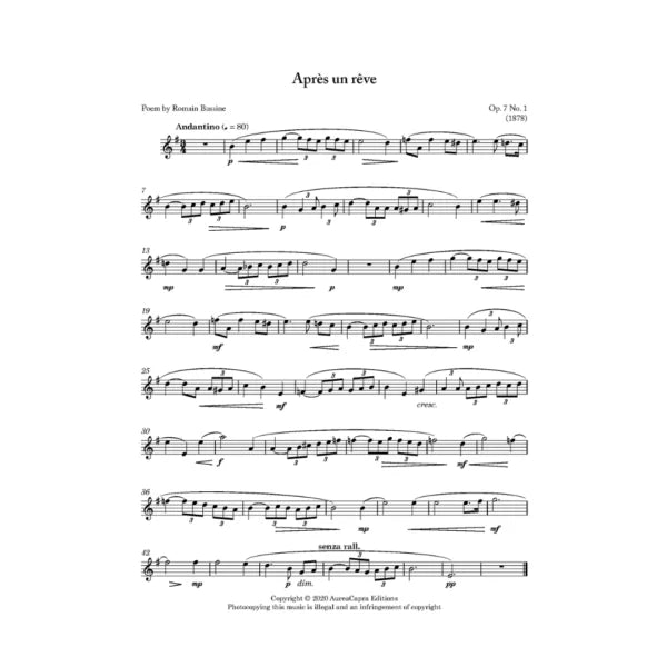 Fauré Après un rêve for violin and piano - Digital download