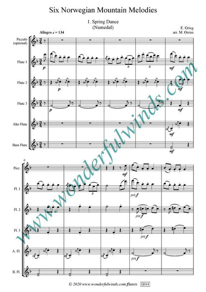 Grieg, E. - Six Norwegian Mountain Melodies for flute ensemble - Digital Download