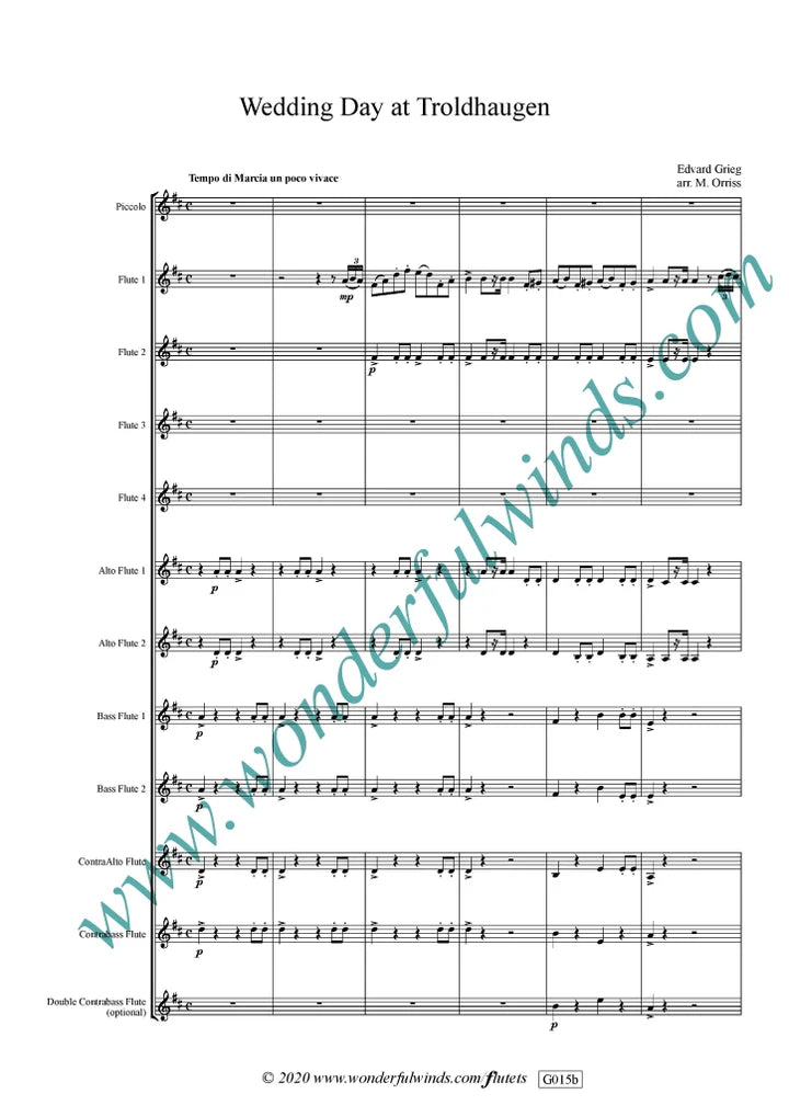 Greig/Orris, Wedding Day at Troldhaugen for Flute Orchestra  Digital Download
