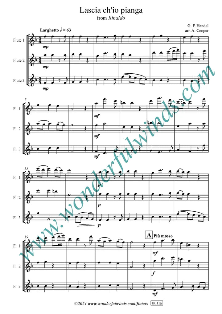Handel, G. F. - Lascia ch'io pianga (Rinaldo) - for 3 flutes - Digital Download