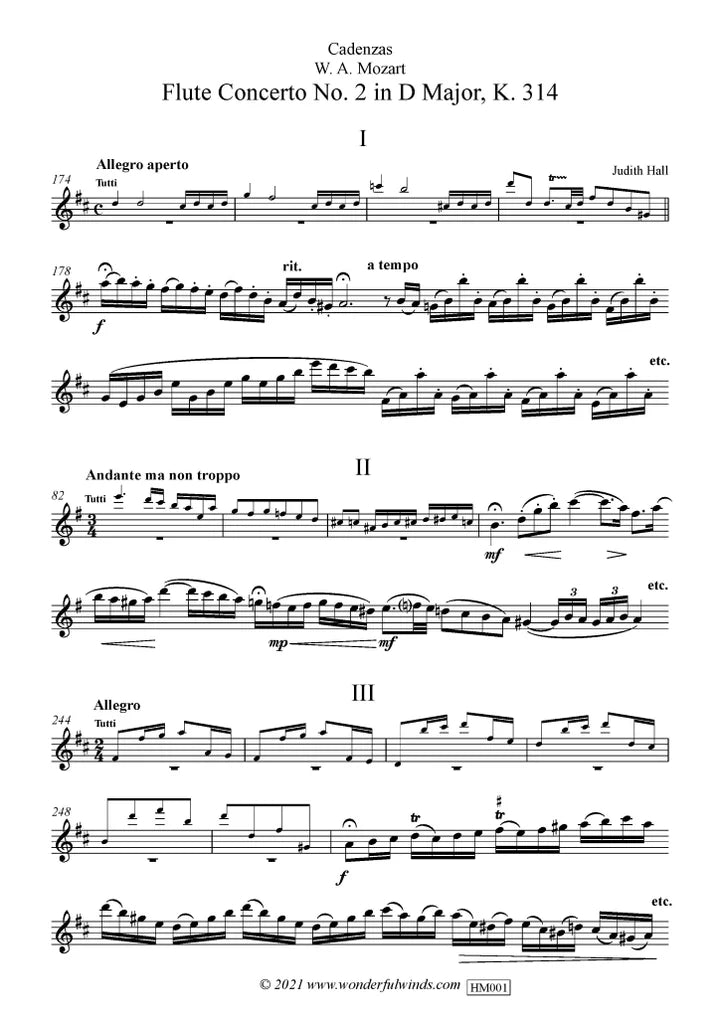 Mozart - Flute Cadenzas - Hall, Judith - Digital Download