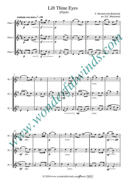Mendelssohn, F - Lift Thine Eyes - for 3 flutes - Digital Download