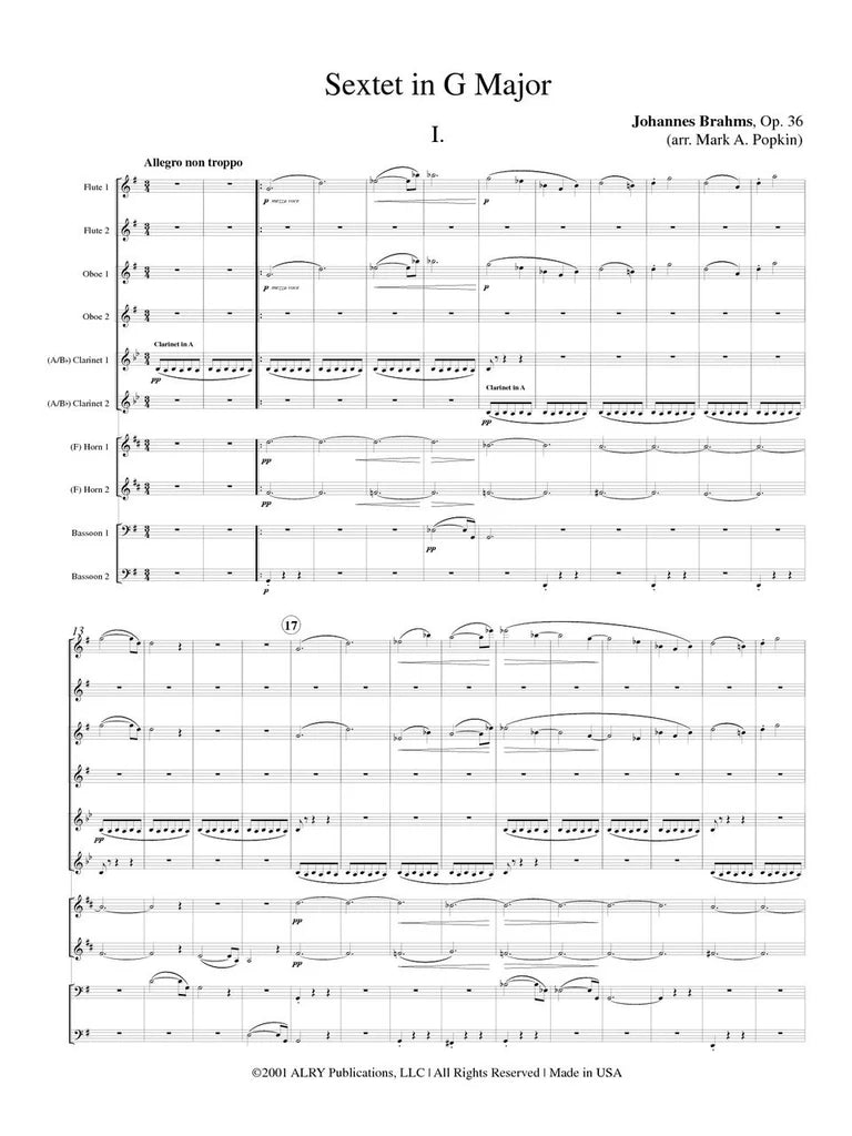 Brahms (arr. Popkin) - Sextet in G Major, Op. 36 for Double Wind Quintet