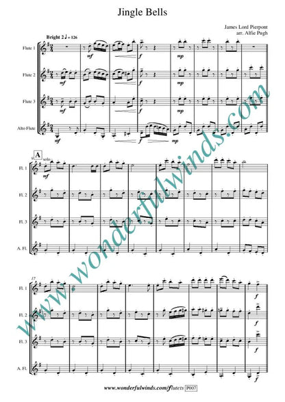 Pierpoint, J.L. - Jingle Bells -   for flute quartet (3 C flutes 1 alto)-   Digital Download