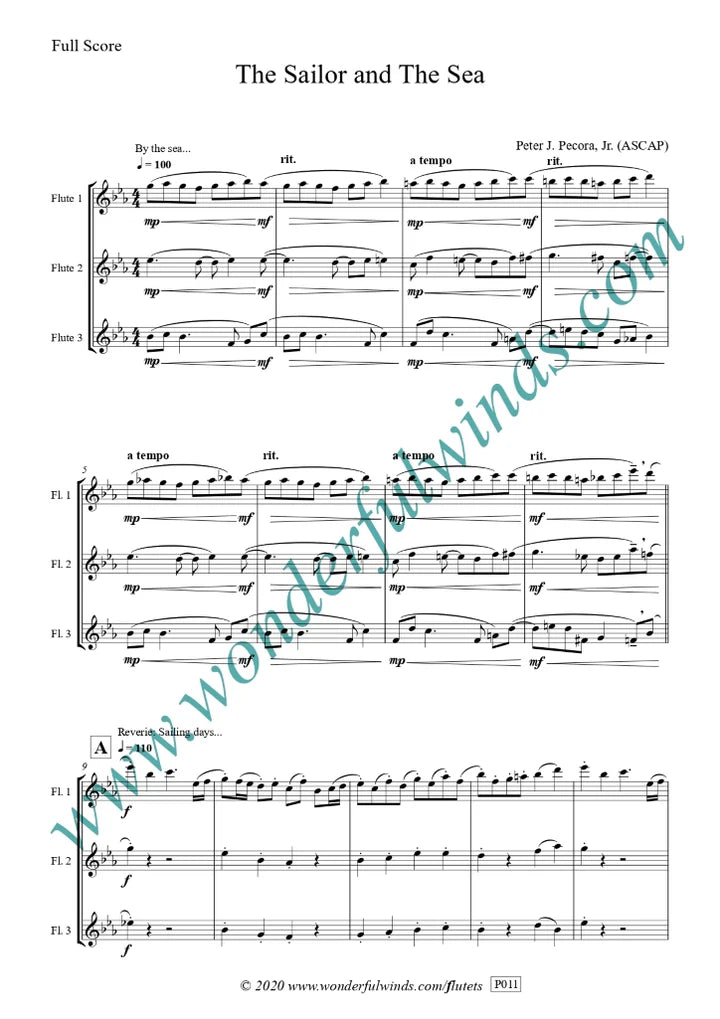 Pecora, P. J. Jr.- The Sailor and The Sea for 3 flutes - Digital Download