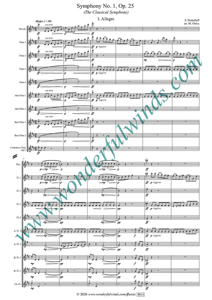 Prokofieff, S - Symphony No. 1, Op. 25 (The Classical Symphony) - Flute Orchestra   Digital Download