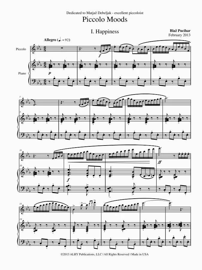 Pucihar - Piccolo Moods for Piccolo and Piano