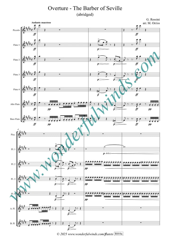 Rossini - Overture - The Barber of Seville (Abridged) for flute choir - Digital Download