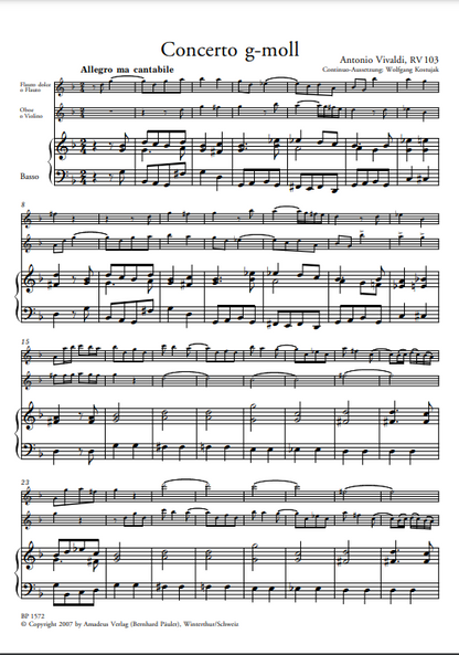 Vivaldi Concerto in G minor for flute, oboe and basso continuo