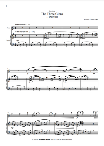 Melanie, Thorne - Three Glens for flute and piano - Digital Download