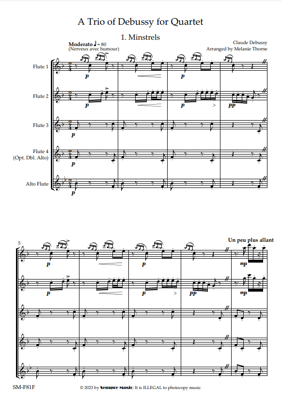 Thorne, Melanie  - A Trio of Debussy for Quartet -  flute quartet - Digital Download