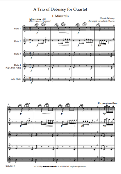 Thorne, Melanie  - A Trio of Debussy for Quartet -  flute quartet - Digital Download