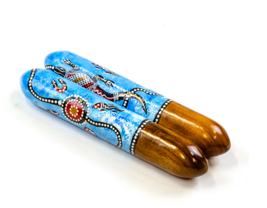 Clap Sticks – Rounded Stick. Traditional Artwork. Approx 21cm – 25cm