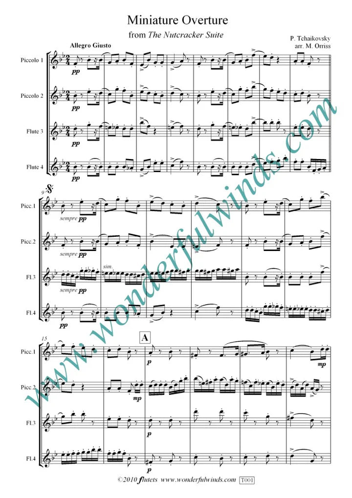 Tchaikovsky: Miniature Overture (Nutcracker) for four flutes - Digital Download