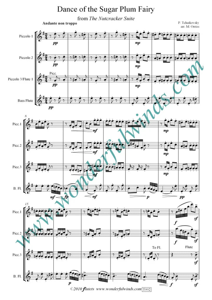 Tchaikovsky, P.- Dance Of The Sugar Plum Fairy -  for flute quartet (4 Flutes)-   Digital Download