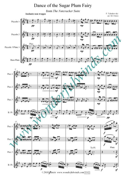 Tchaikovsky, P.- Dance Of The Sugar Plum Fairy -  for flute quartet (4 Flutes)-   Digital Download