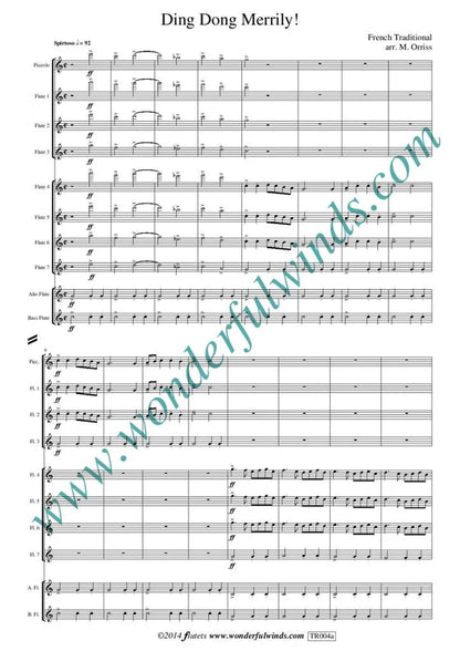 Ding Dong Merrily - French Traditional - for flute ensemble Digital Download