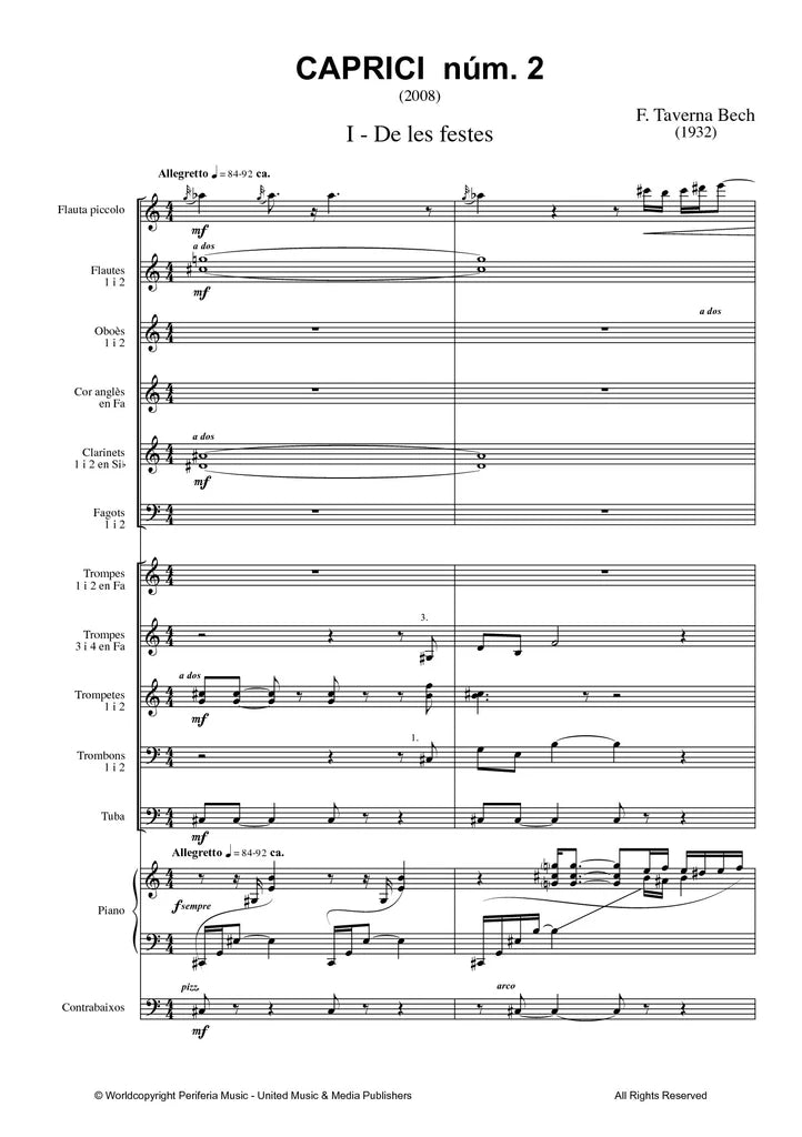 Taverna-Bech - Caprici Num. 2 for Piano and Wind Ensemble
